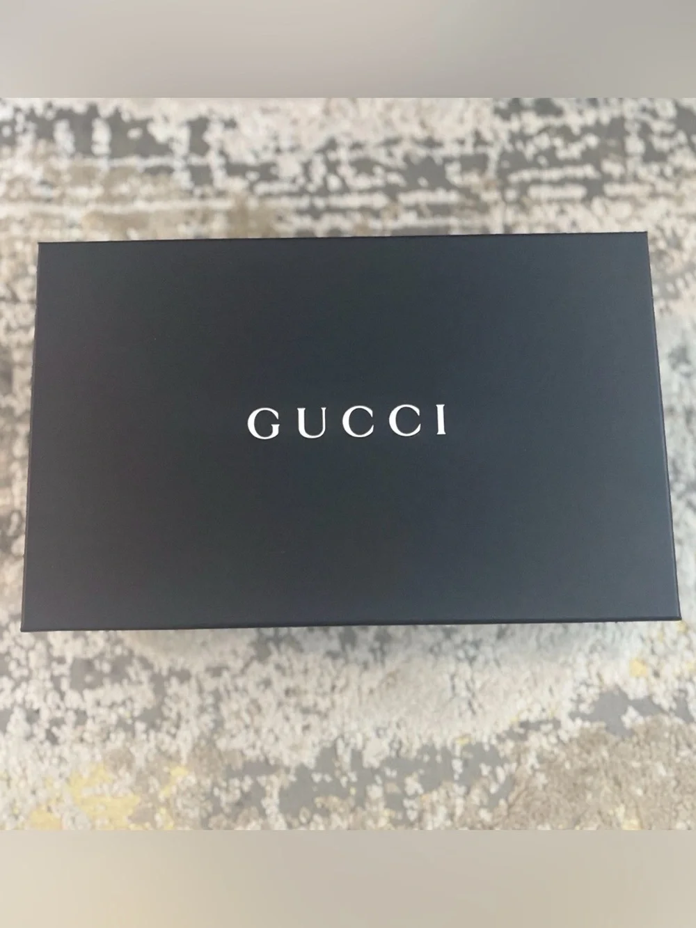 Authentic GUCCI Empty Shoe Box Black & White Logo W/ Dust Bag & Ribbon 12x8x4.5”